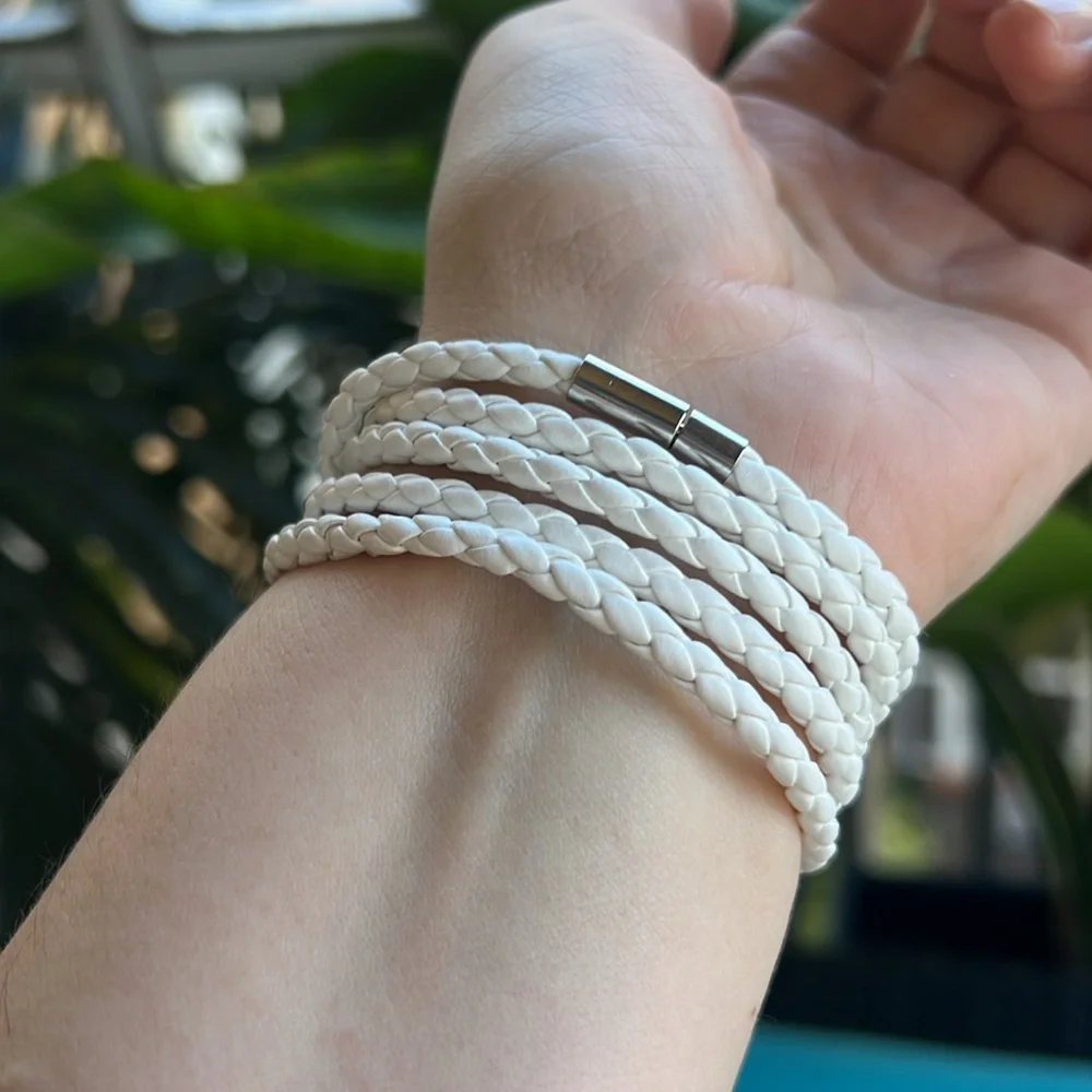 White Braided Leather Bracelet (ONE)